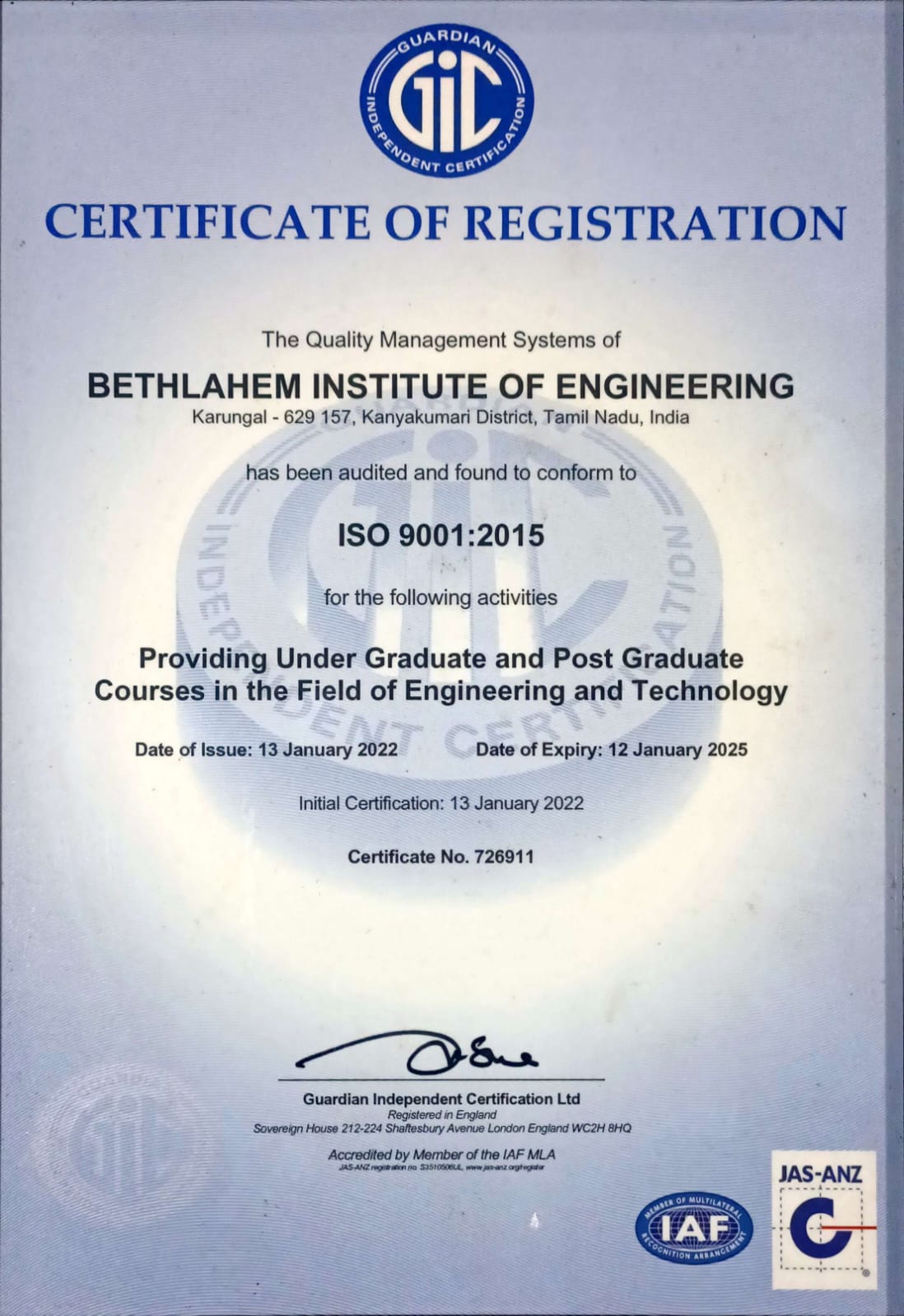 ISO Certificate